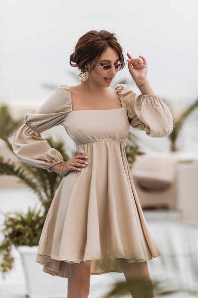 Beige LINEN OPEN BACK MINI DRESS (ARTICLE 303)