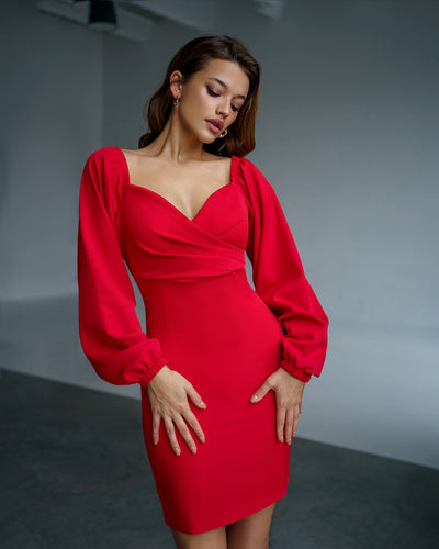 Red PUFF-SLEEVE MINI DRESS (ARTICLE 257)