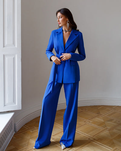 Blue Belted Wide-Leg Suit 2-Piece (article 030)