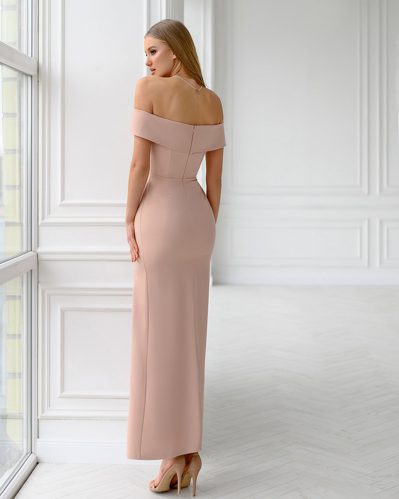 Beige Off-The-Shoulder Maxi Dress (article 321)