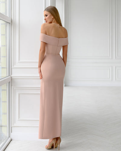 Beige Off-The-Shoulder Maxi Dress (article 321)