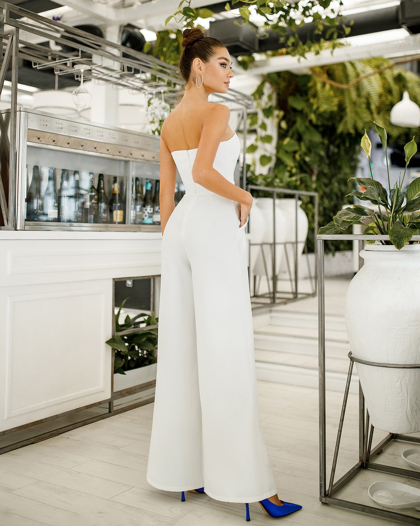 White Strapless V-Neck Jumpsuit (article 323)