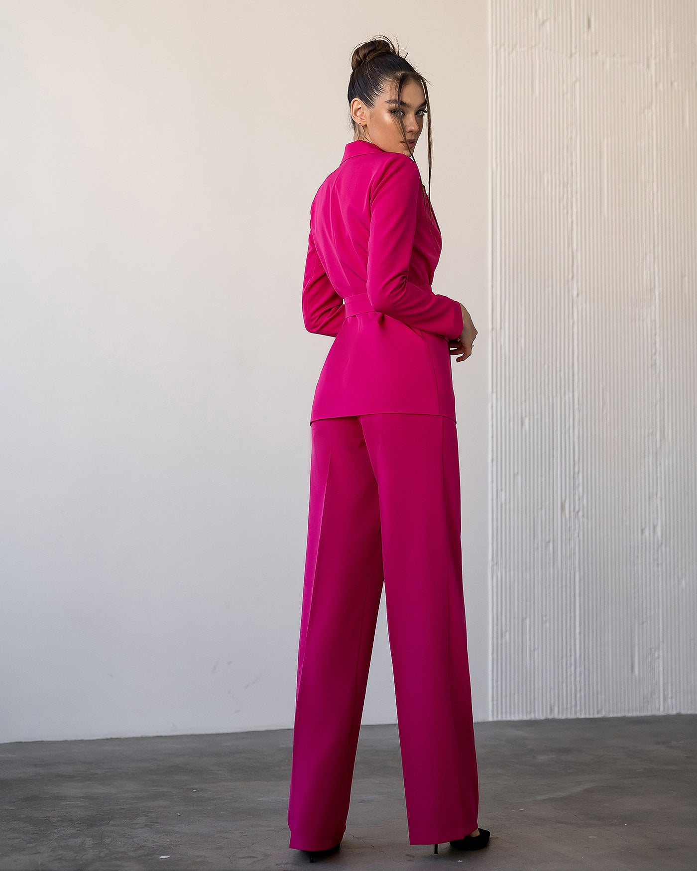 Crimson Belted Wide-Leg Suit 2-Piece (article 030)