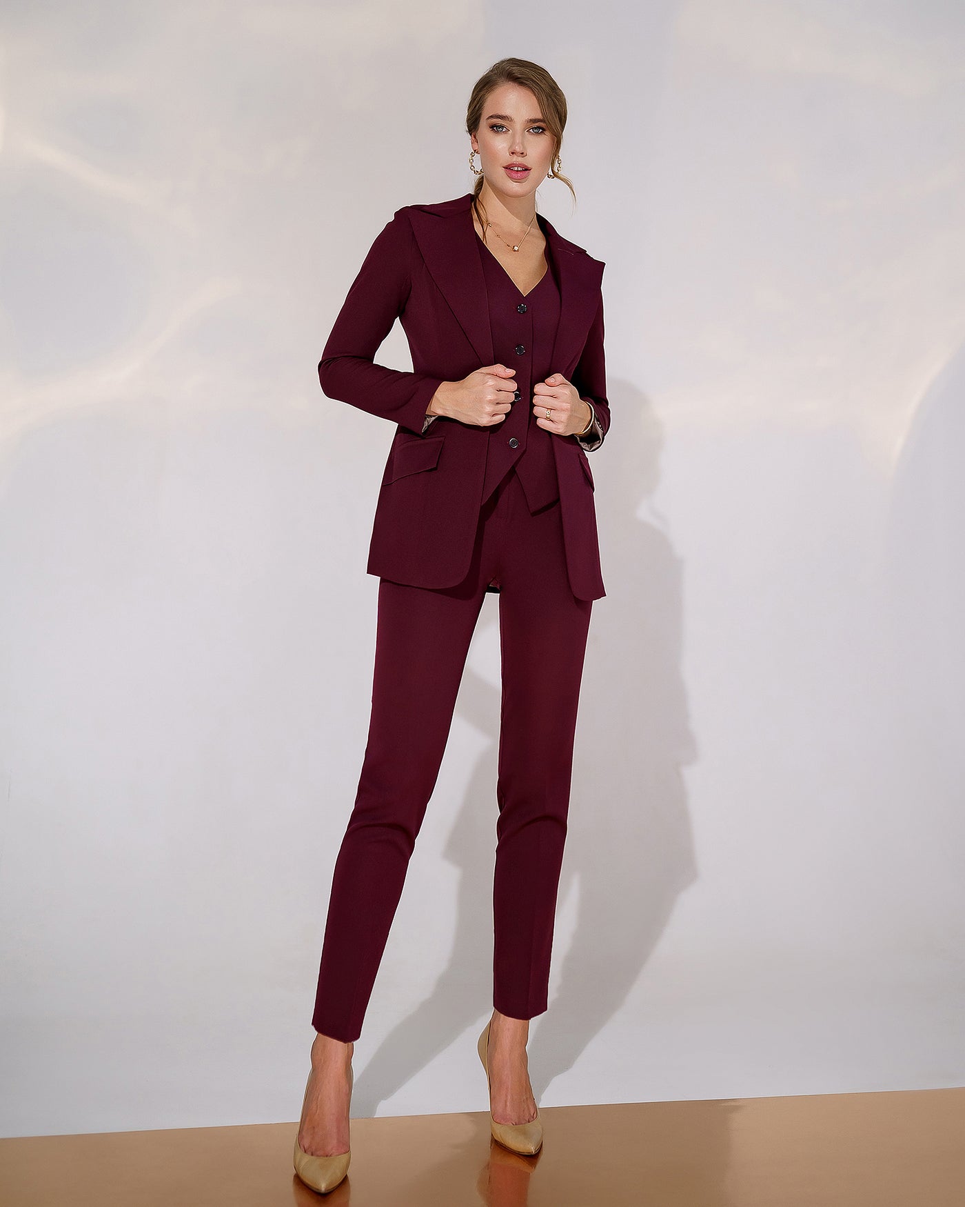 Burgundy OFFICE SLIM-FIT 3-PIECE SUIT (ARTICLE 033)