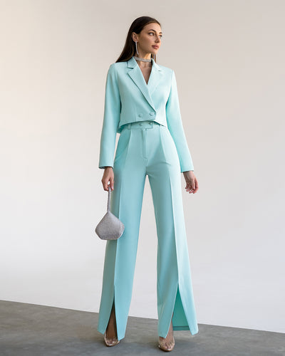 Tiffany-Blue Crop Jacket Suit 2-Piece (article 334)