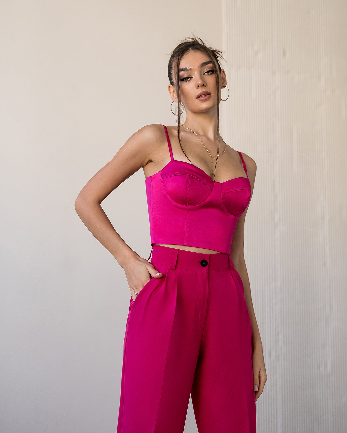 Crimson Belted Wide-Leg Suit 2-Piece (article 030)