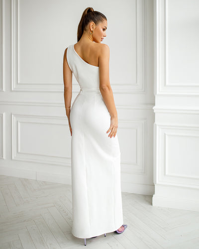 White ONE-SHOULDER CUT-OUT MAXI DRESS (ARTICLE 366)