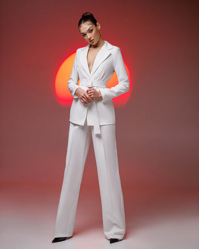 White Belted Wide-Leg Suit 2-Piece (article 030)