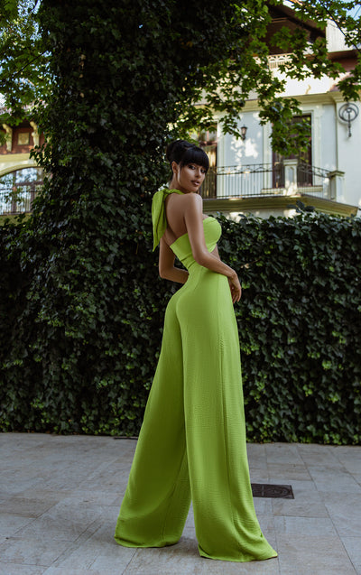 Lime Green BOW TOP & WIDE-LEG PANTS 2-PIECE SET (ARTICLE C371)