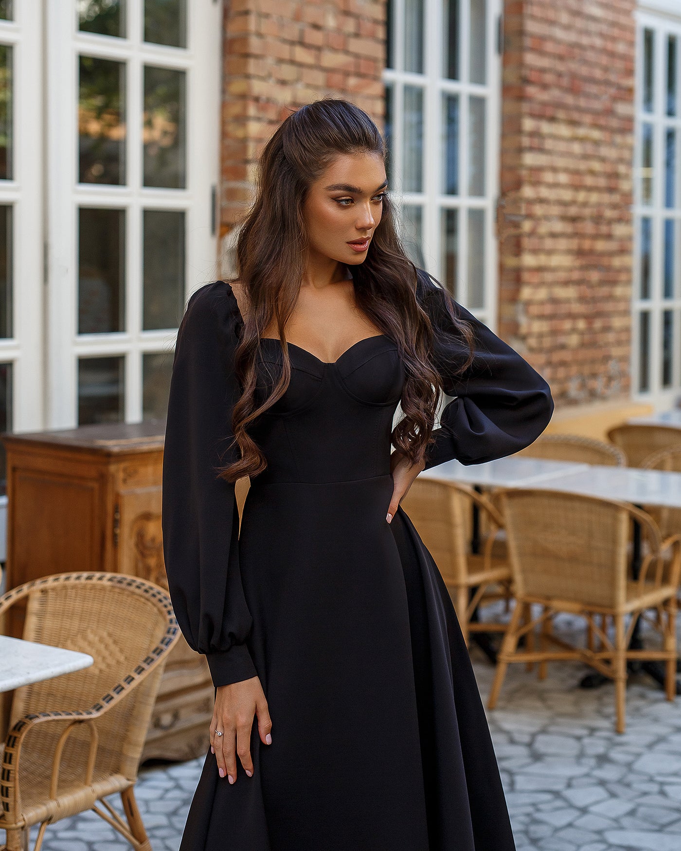 Black PUFF-SLEEVE MIDI DRESS (ARTICLE 401)