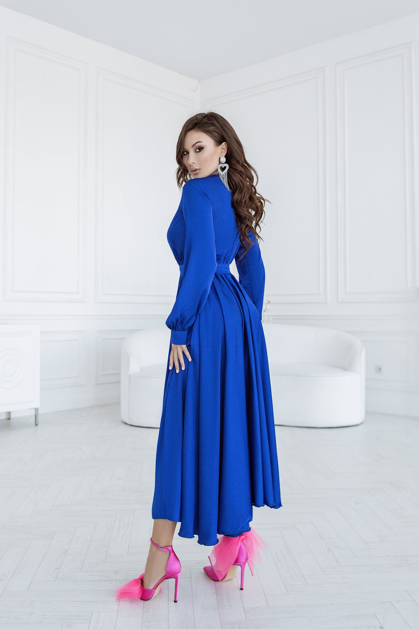 Blue midi long sleeve dress (article C393)