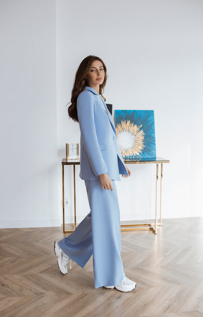 Sky-blue SINGLE-BREASTED WIDE-LEG SUIT 2-PIECE (ARTICLE C347)