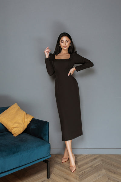 Black SQUARE NECKLINE MIDI DRESS (ARTICLE C362)