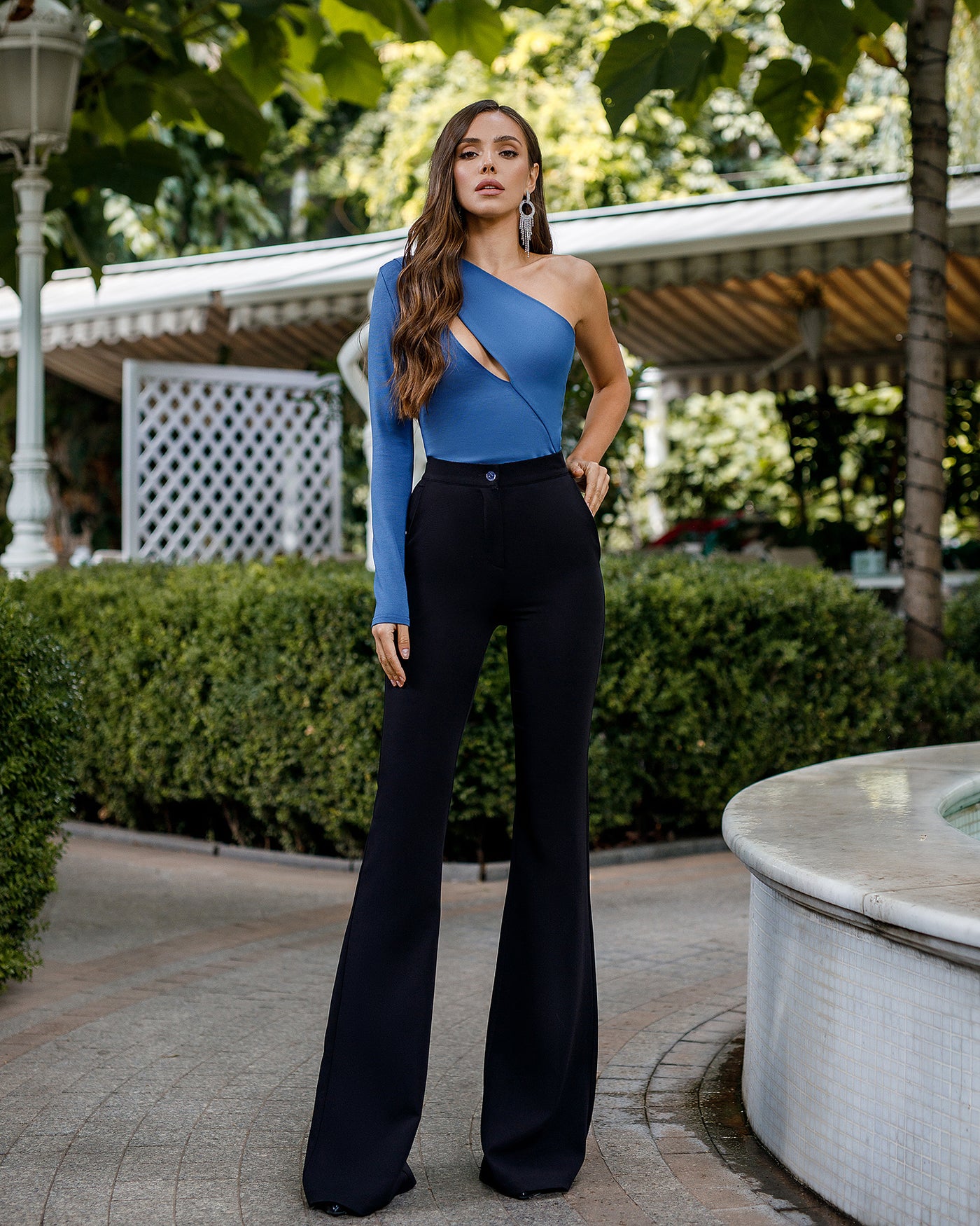 Blue ONE-SHOULDER CUT-OUT TOP (ARTICLE 358)