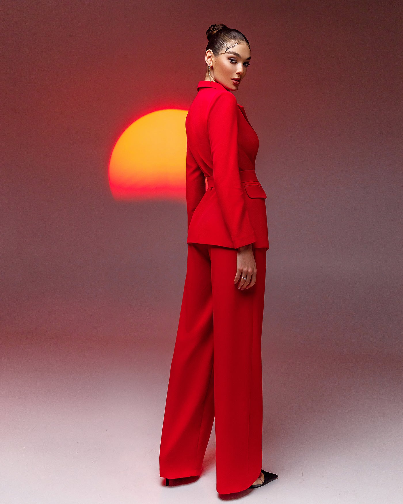 Red Belted Wide-Leg Suit 2-Piece (article 030)