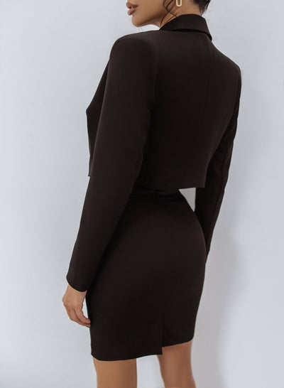 Black Crop Jacket Skirt Suit 3-Piece (article C386)