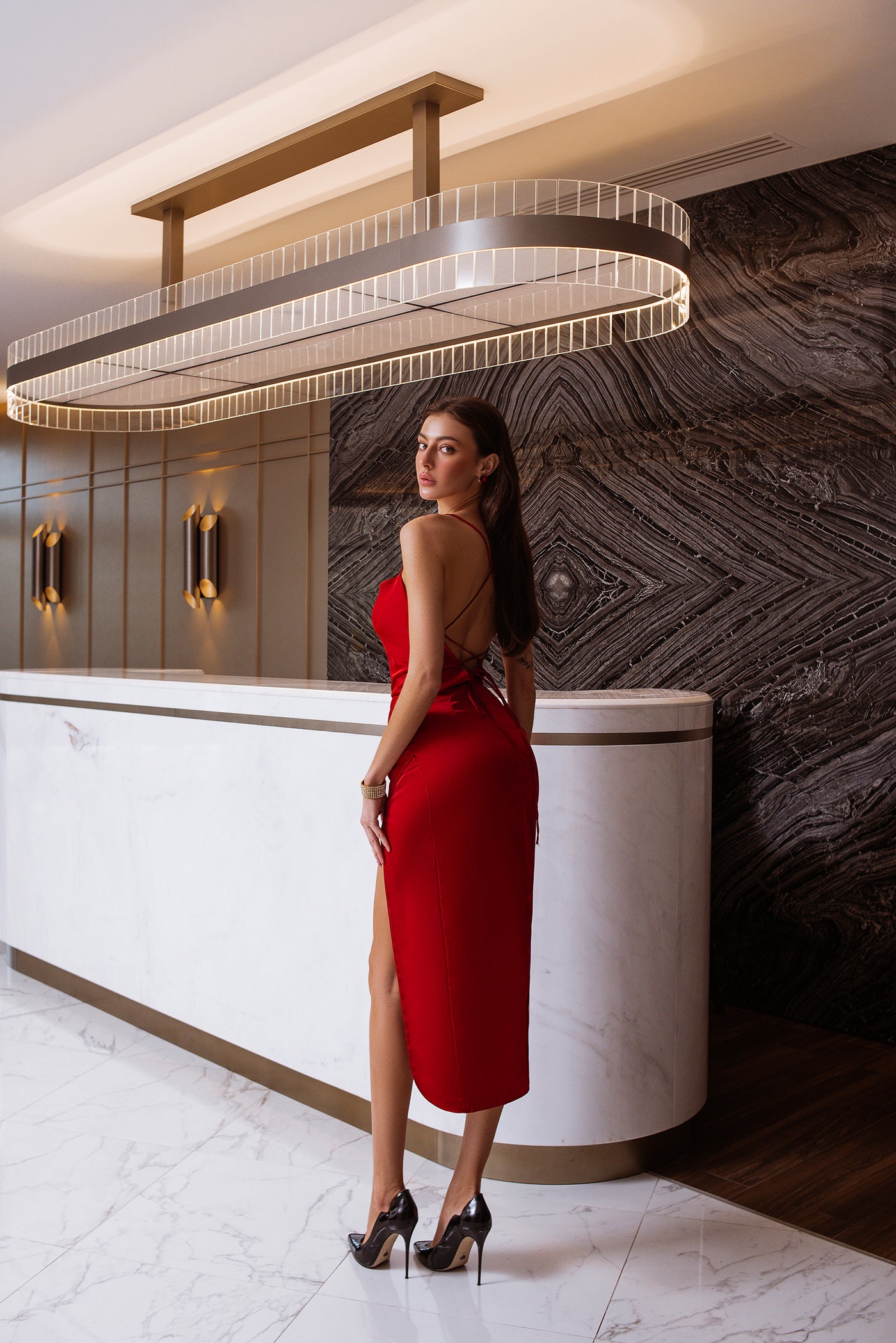 Red SATIN SLIP MIDI DRESS (ARTICLE C402)