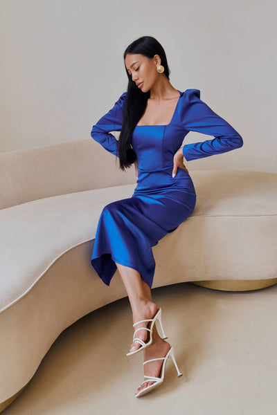 Blue Square Neck Backless Midi Dress (article 324)