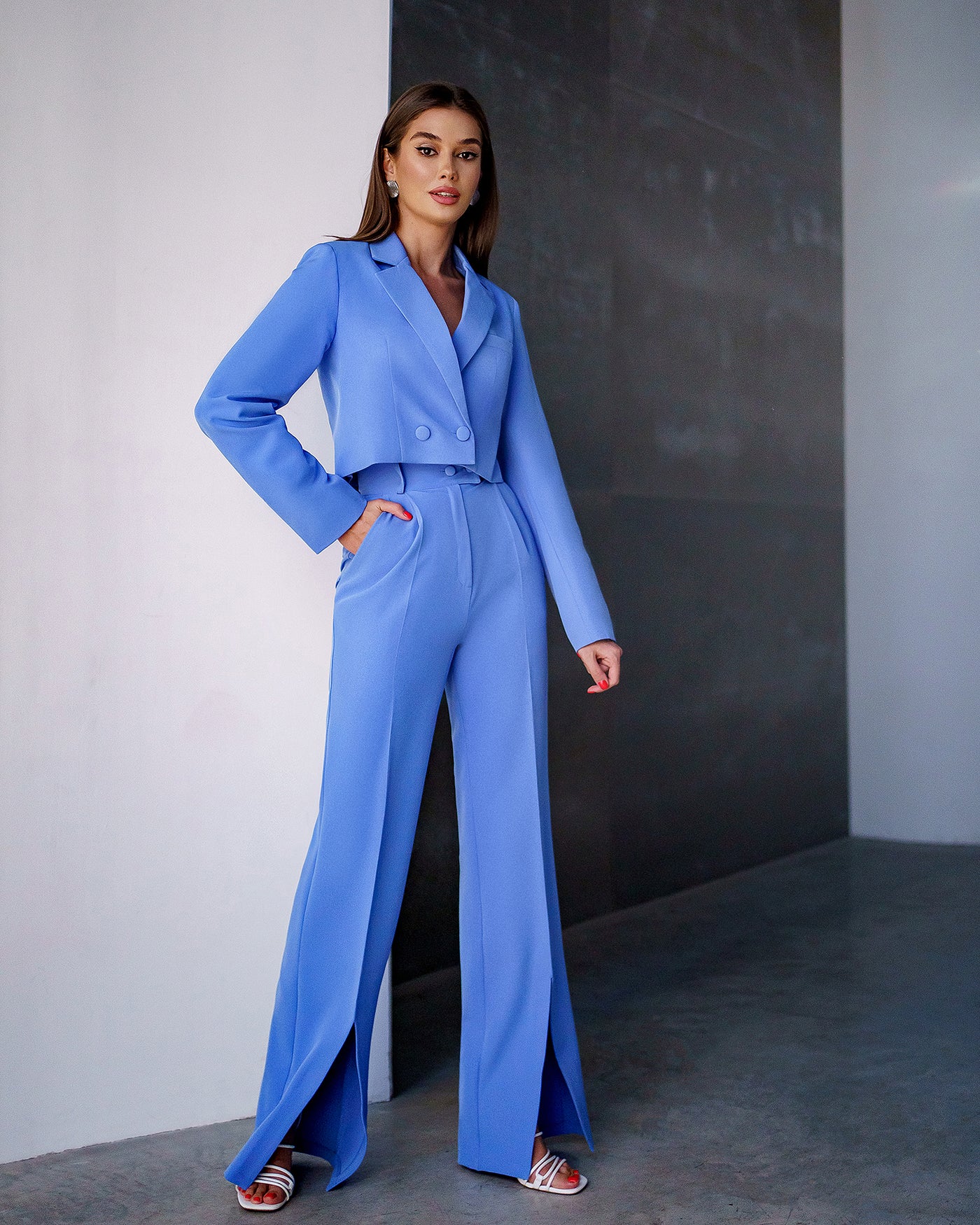 Blue CROP JACKET SUIT 2-PIECE (ARTICLE 334)