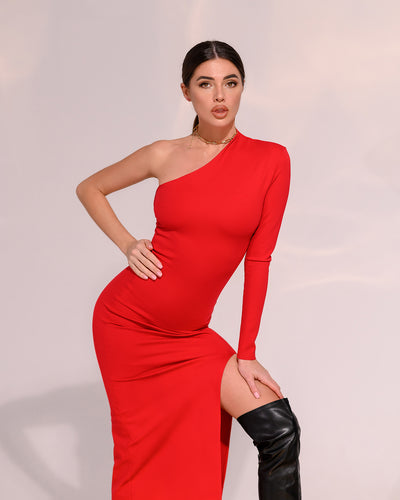 Red One-Shoulder Maxi Dress (article 262)