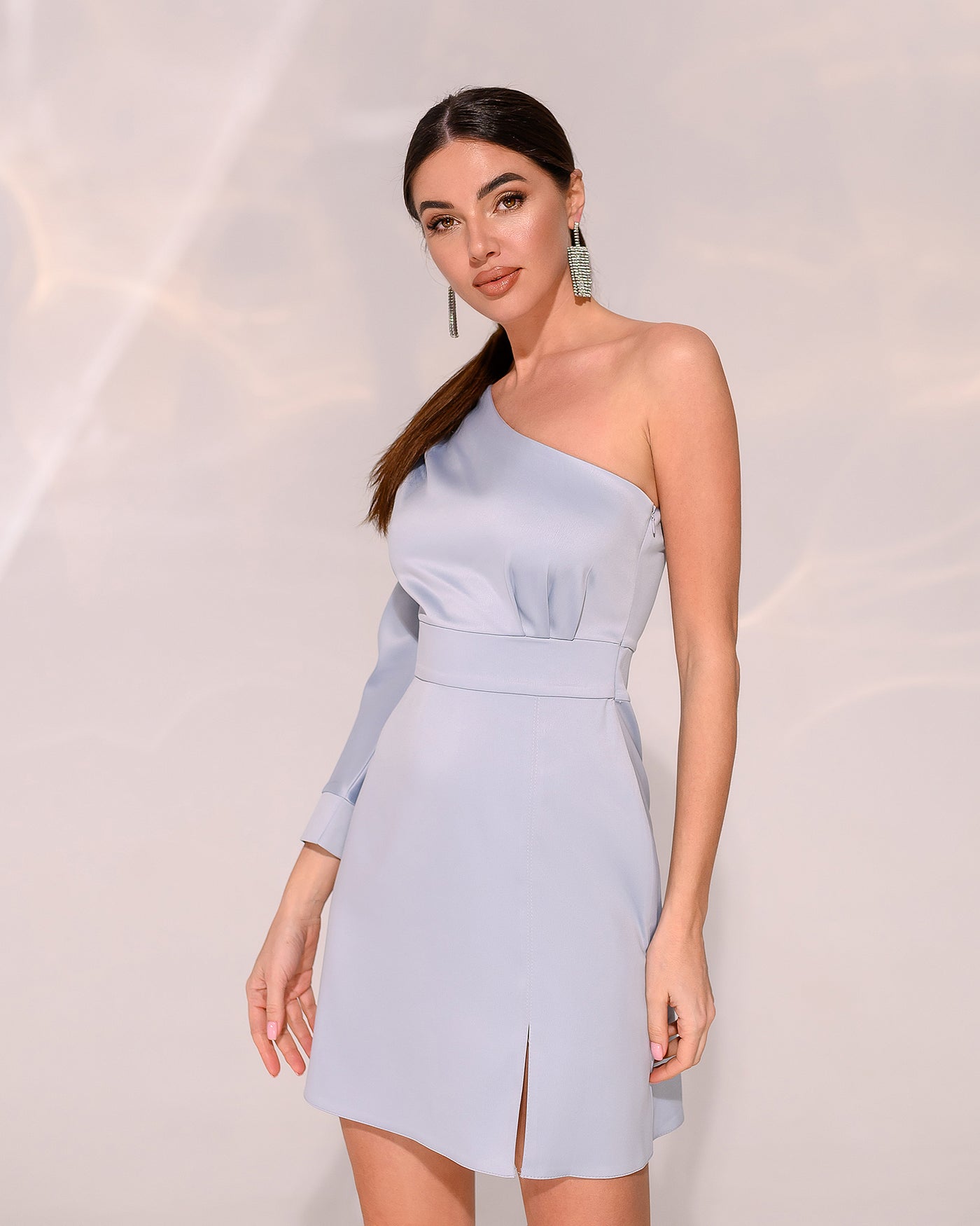 Silver ONE-SHOULDER SATIN MINI DRESS (article 269)