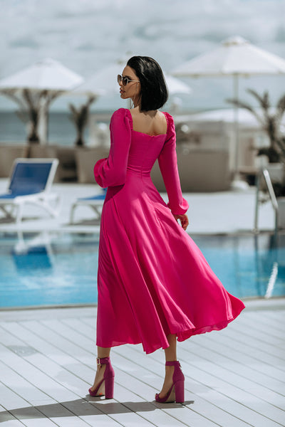 Crimson Puff Sleeve Midi Dress (article C329)