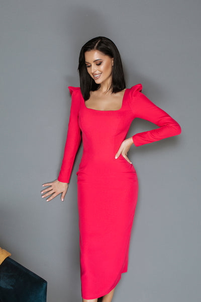 Crimson SQUARE NECKLINE MIDI DRESS (ARTICLE C362)