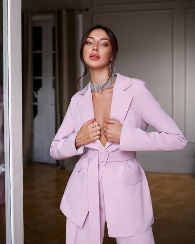 Dusty Pink BELTED WIDE-LEG SUIT 2-PIECE (ARTICLE 030)