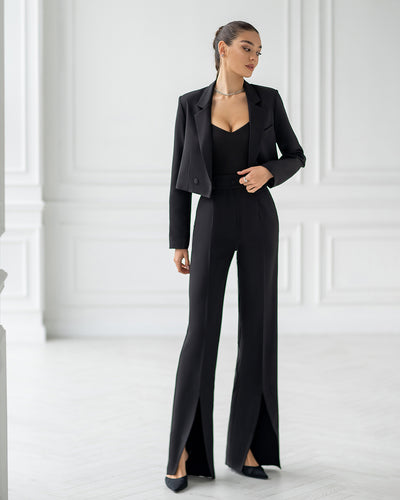 Black CROP JACKET SUIT 2-PIECE (ARTICLE 334)