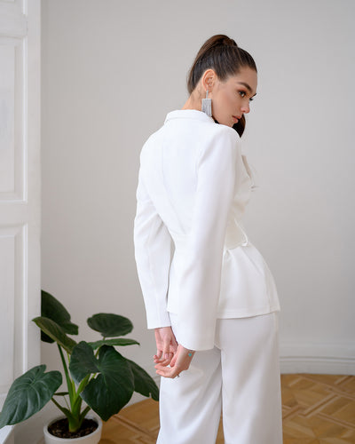 White Belted Wide-Leg Suit 3-Piece (article 235)