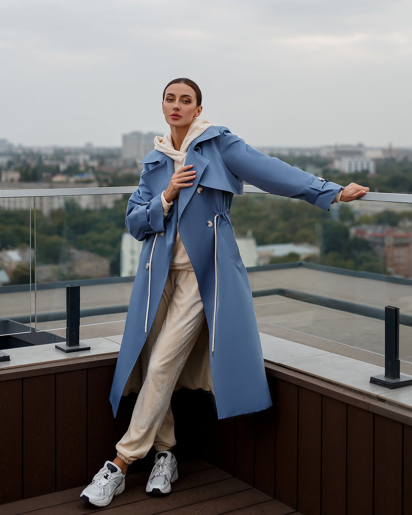 Blue LINED DOUBLE-BREASTED TRENCH COAT (ARTICLE 1000)