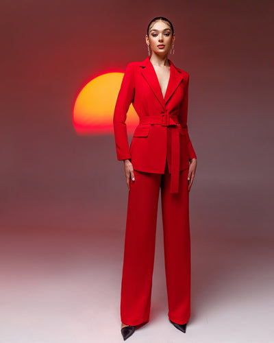 Red Belted Wide-Leg Suit 2-Piece (article 030)