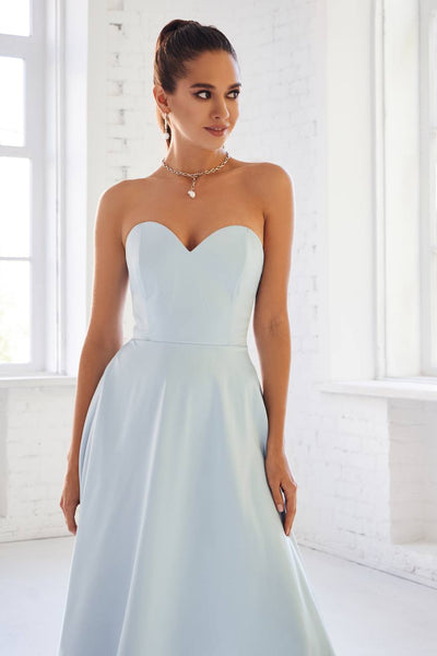 Sky-Blue Satin Corseted Strapless Dress (article 047)