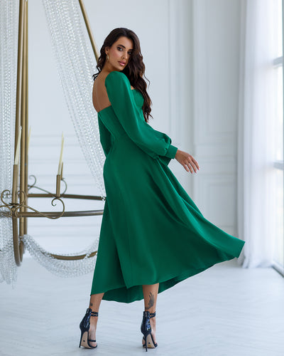 Green PUFF-SLEEVE MIDI DRESS (ARTICLE 401)