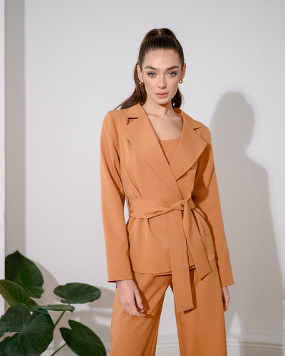 Beige BELTED WIDE-LEG SUIT 3-PIECE (article 235)