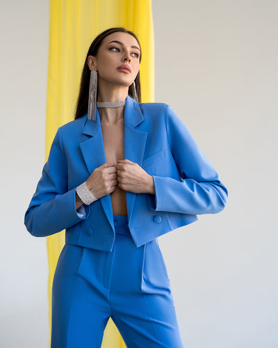 Blue CROP JACKET SUIT 2-PIECE (ARTICLE 334)