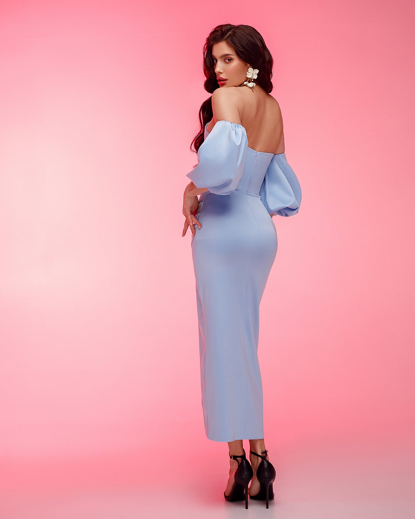 Sky blue PUFF-SLEEVE MIDI DRESS (ARTICLE 289)