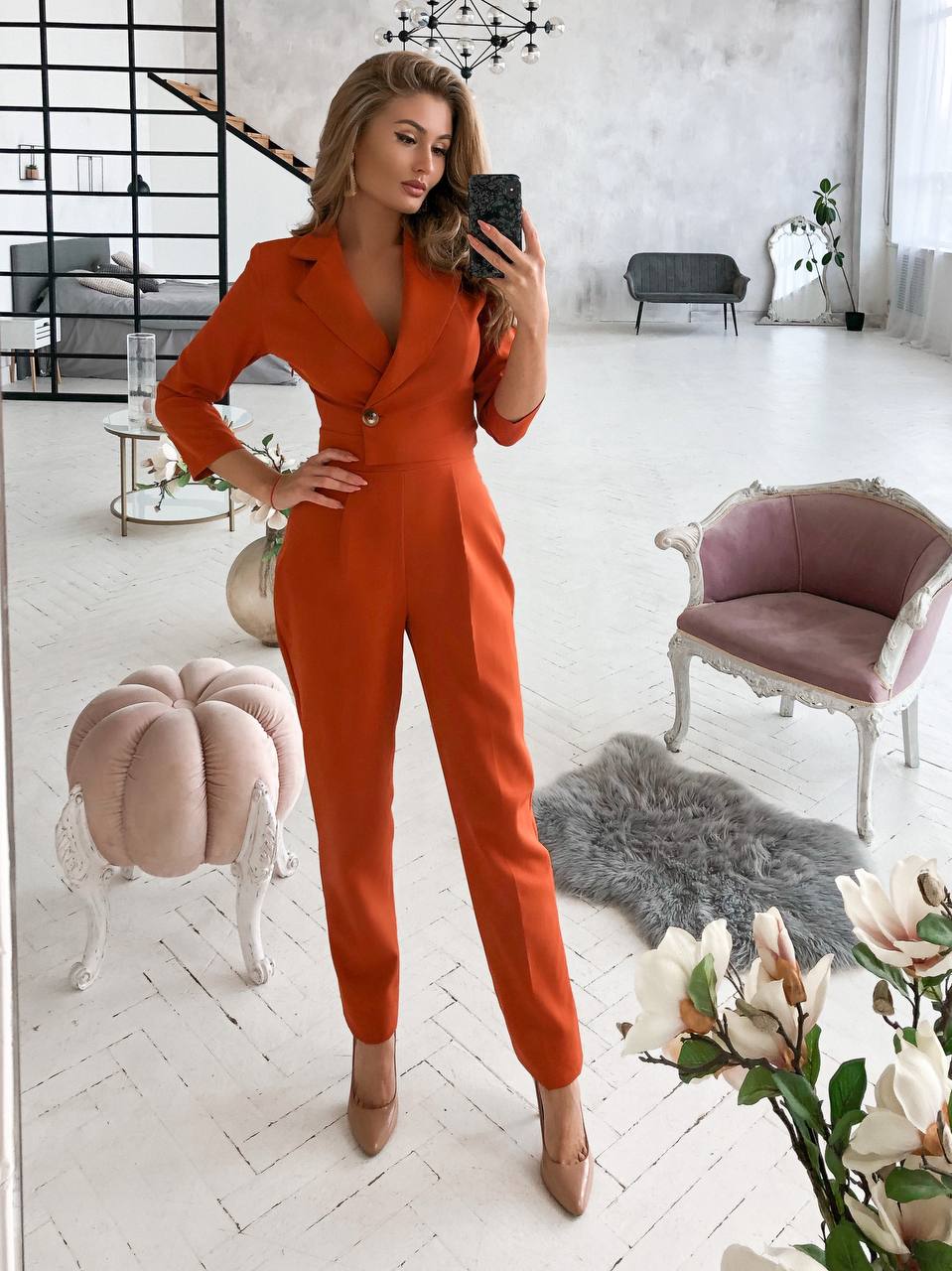 Terracotta Formal One-Button Jumpsuit (article 037)