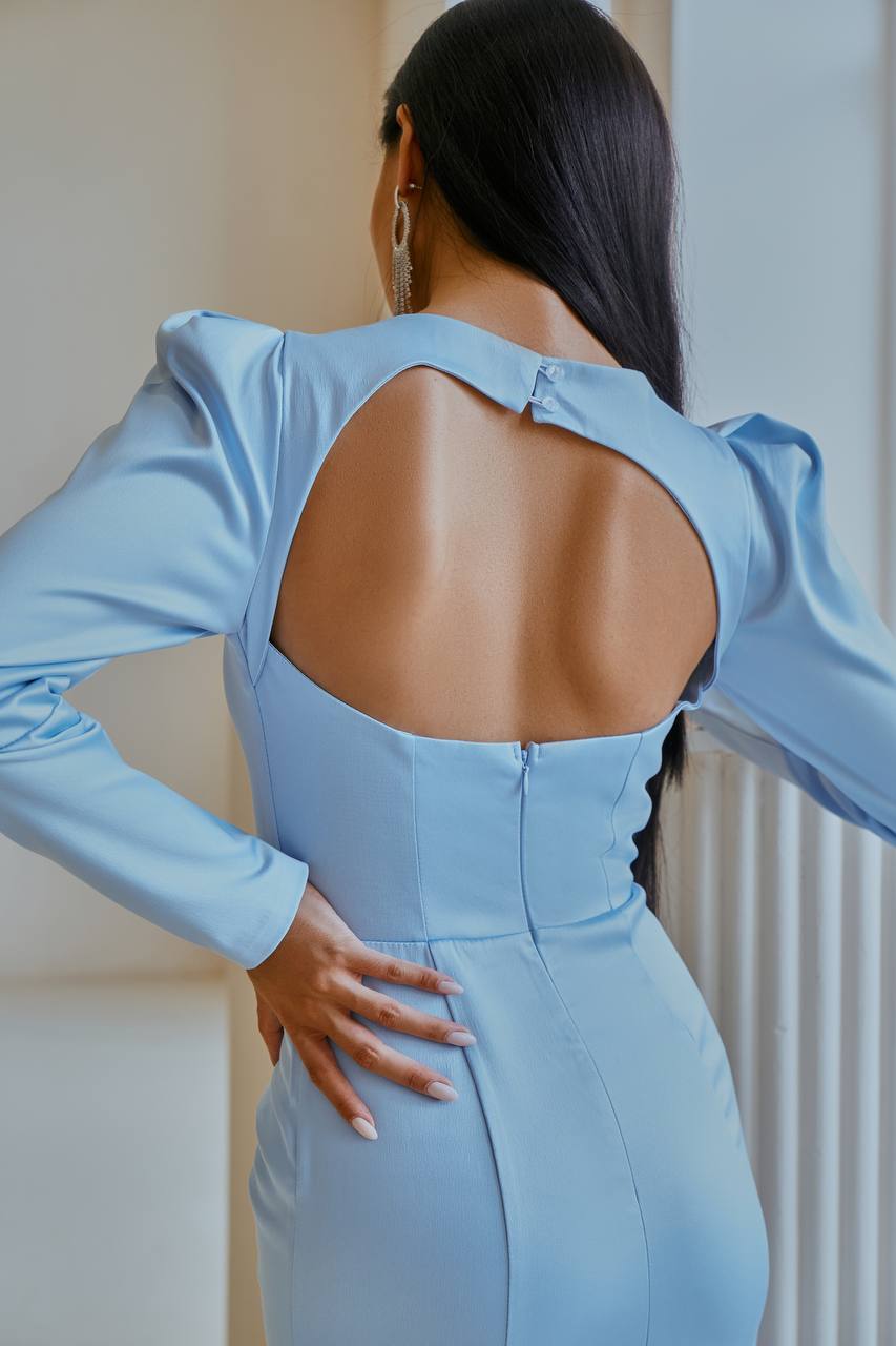 Sky-blue SQUARE NECK BACKLESS MIDI DRESS (ARTICLE 324)