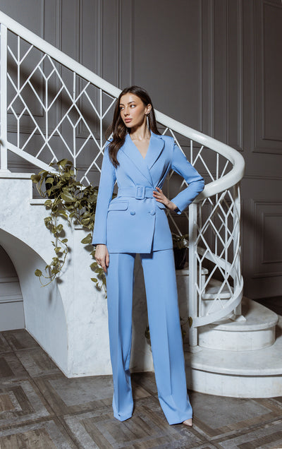 Sky-Blue Belted Double Breasted Suit 2-Piece (article C273)