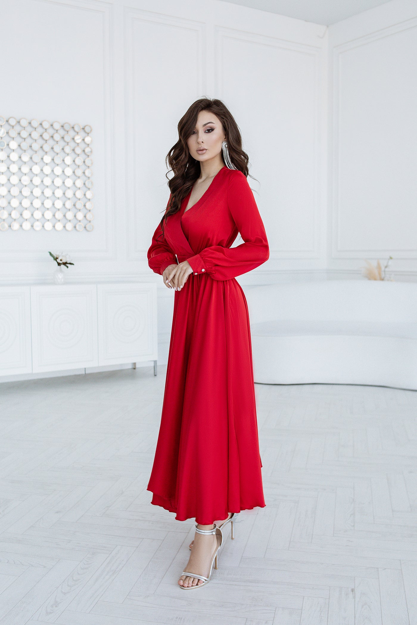 Red MIDI LONG SLEEVE DRESS (ARTICLE C393)