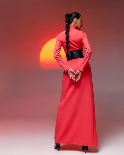 Coral Wrap Long Sleeve Maxi Dress (article 083)