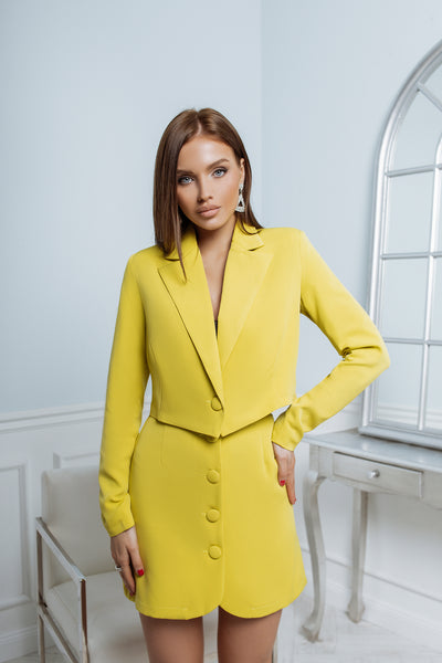 Lime Green Crop Jacket Skirt Suit 2-Piece (article c376)