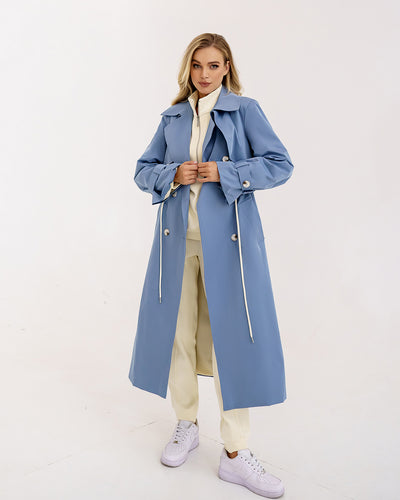 Blue LINED DOUBLE-BREASTED TRENCH COAT (ARTICLE 1000)