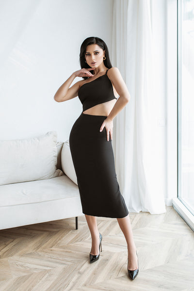 Black Strappy Cut-Out Midi Dress (article C364)