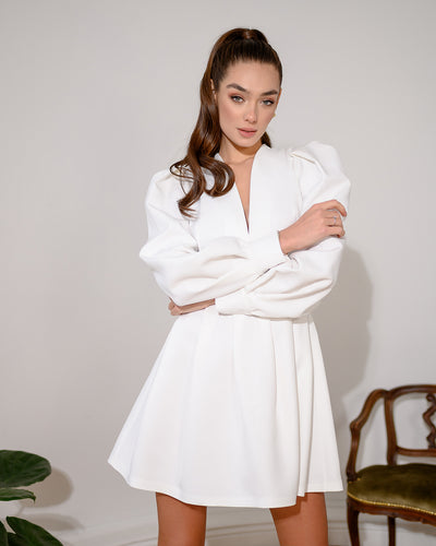 Milk PUFF-SLEEVE V-NECK MINI DRESS (ARTICLE 313)