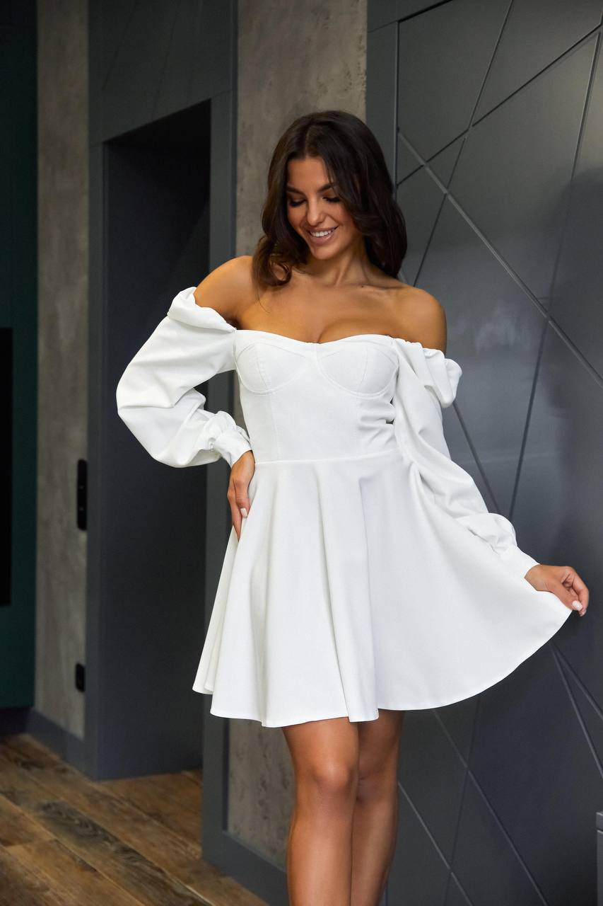 White BACKLESS PUFF SLEEVE MINI DRESS (ARTICLE 403)