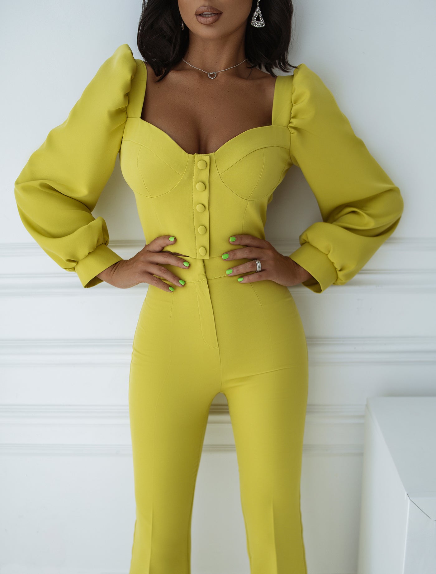 Lime Green SWEETHEART TOP & FLARED PANTS 2-PIECE SET (ARTICLE C379)