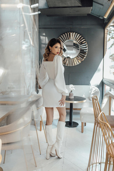 White Satin Puff-Sleeve Mini Dress (article 257/1)