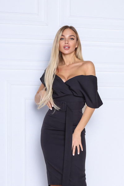 Black Down sleeves Midi Dress (article C345)